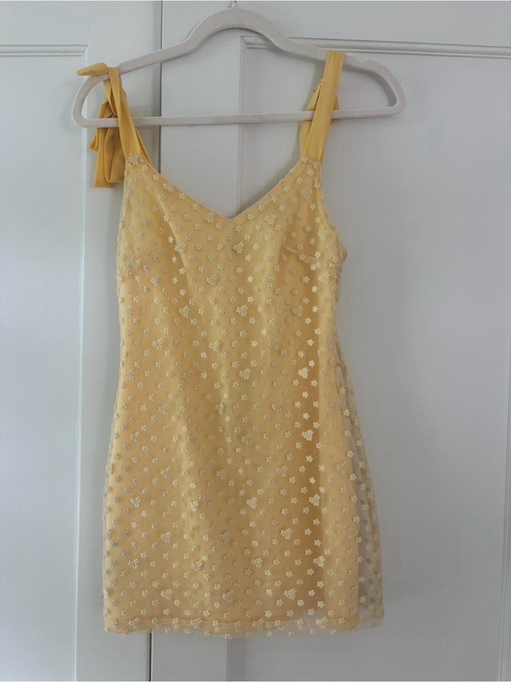 Blue Rain yellow mini dress with tie straps
